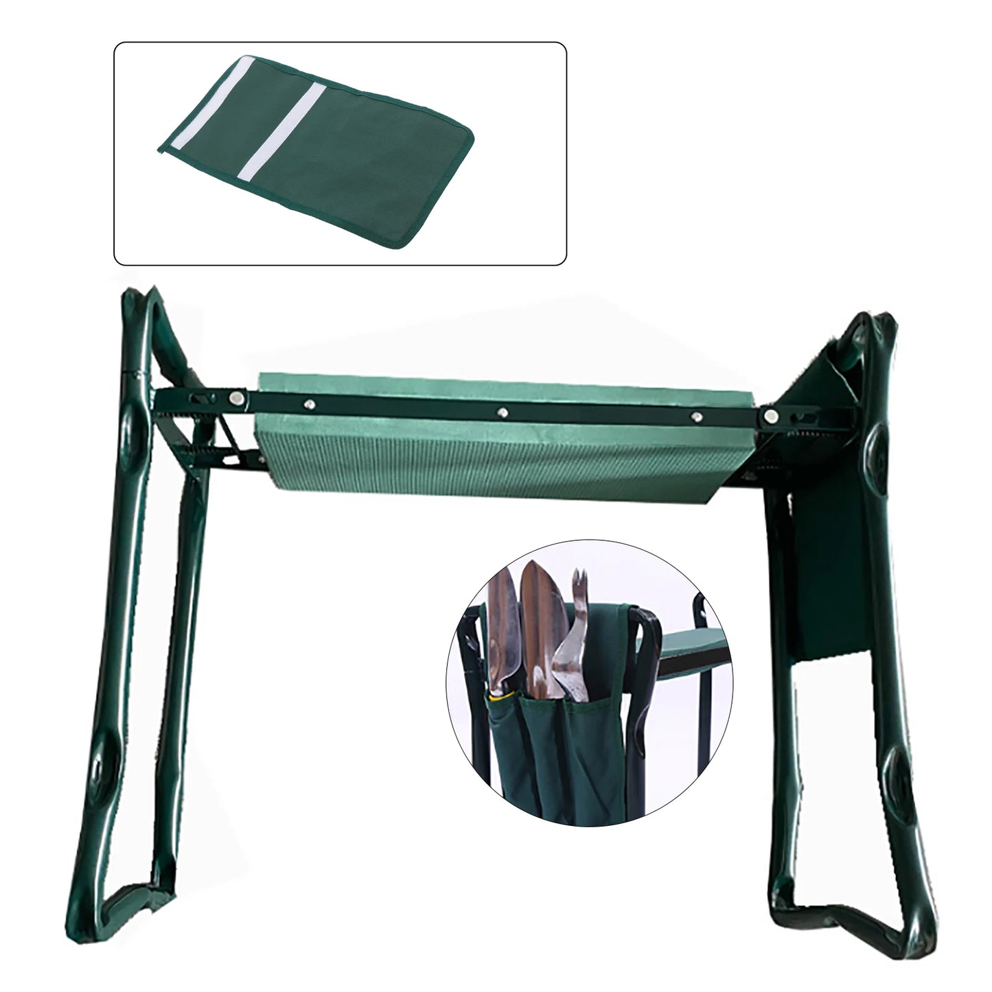 Folding Garden Kneeler Bench Soft Pad Seat Stool Heavy Load Bearing Multi-Functional Gardening Tools with Cloth Bag Tool Bag