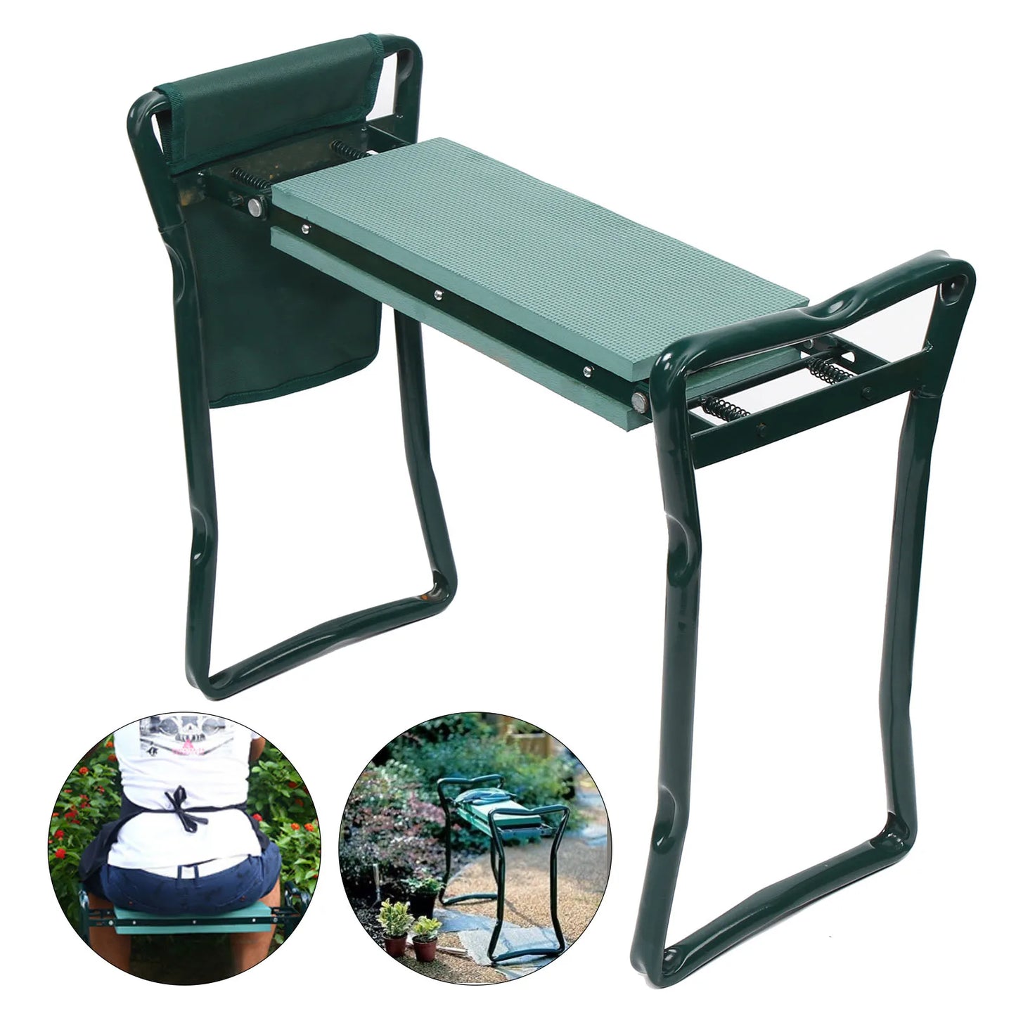 Folding Garden Kneeler Bench Soft Pad Seat Stool Heavy Load Bearing Multi-Functional Gardening Tools with Cloth Bag Tool Bag